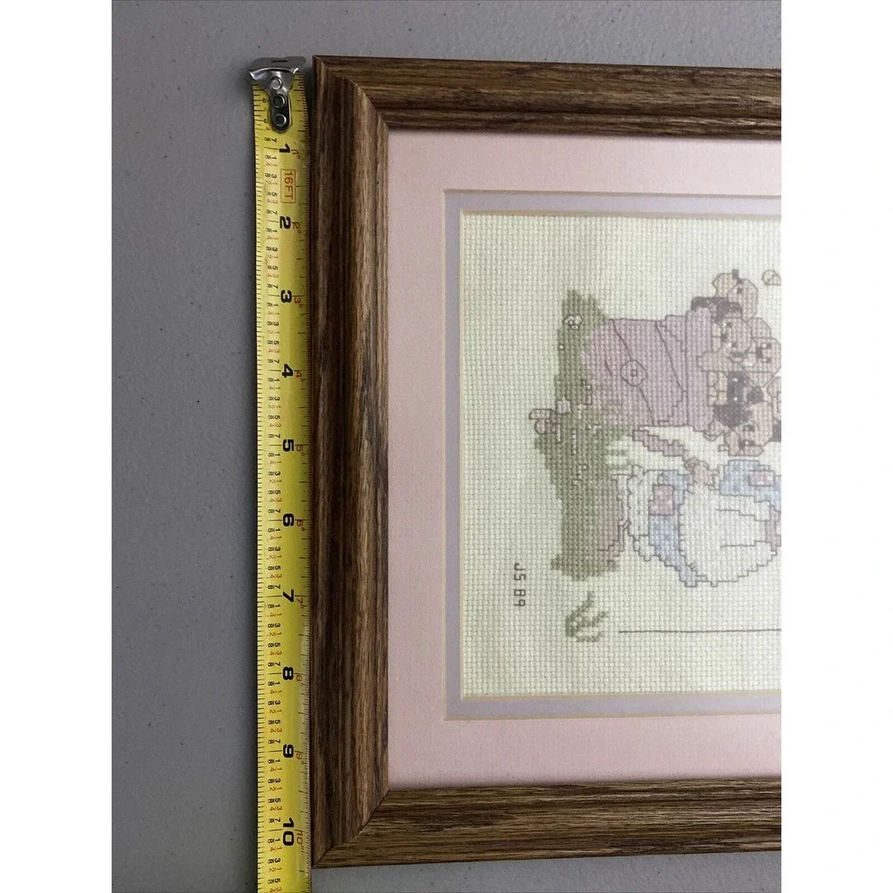 VTG Framed Needlepoint Cross Stitch Precious Moments Christian Signed Dated Set